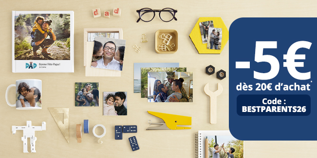 Objets photo, livres, mugs, magnets pour la fête des pères